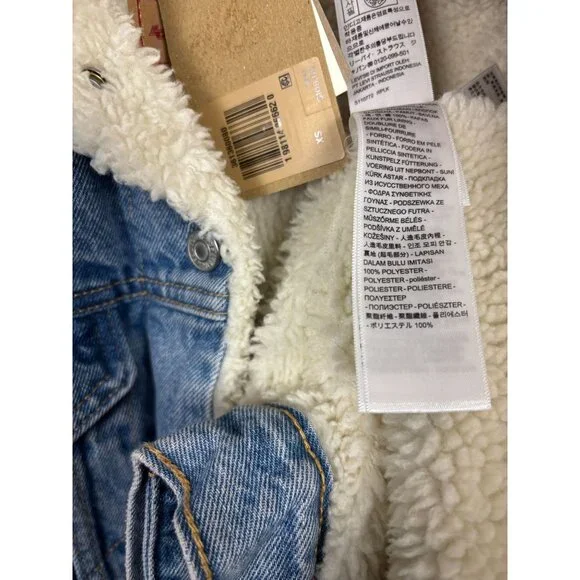 Levis Women's Denim Shine Theory Sherpa Jacket Size Extra Small Blue NWT's - Picture 7 of 8